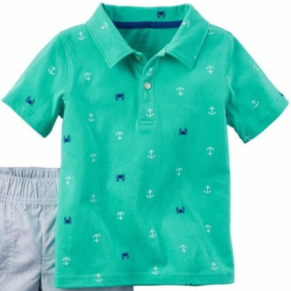 Carter’s Green Collared Polo Shirt with Anchors and Crabs Size 12 Months